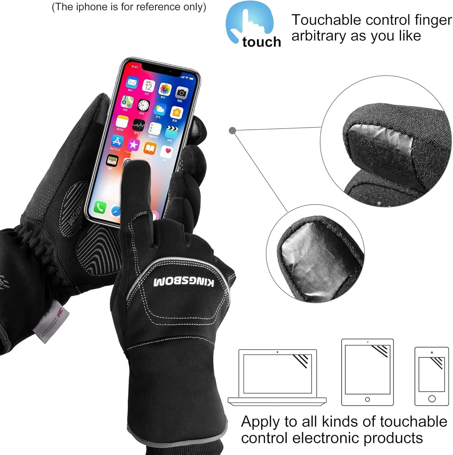 KINGSBOM -40F Waterproof & Windproof Thermal Gloves - 3M Thinsulate Winter Touch Screen Warm Gloves - for Cycling,Riding,Running,Outdoor Sports - for Women and Men