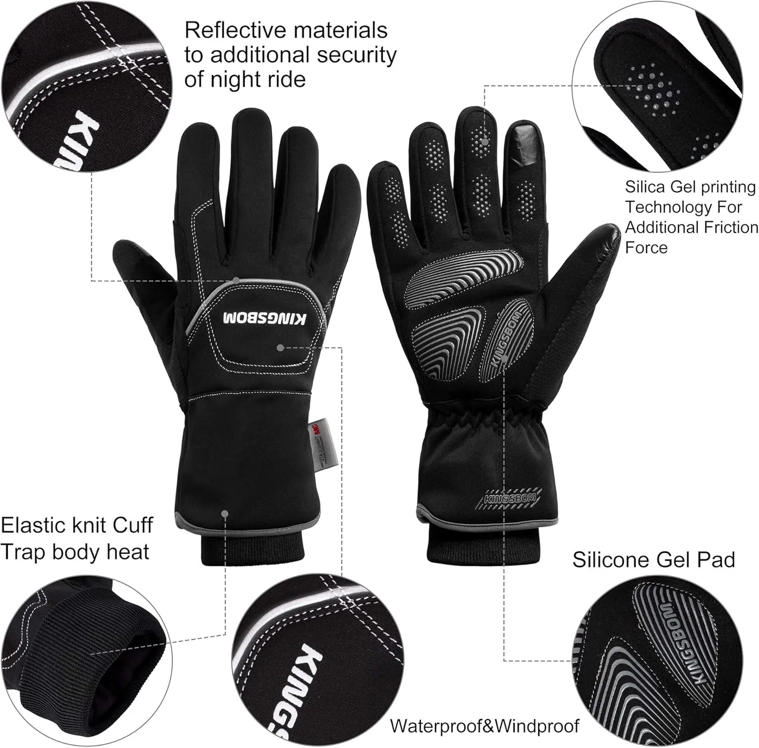 KINGSBOM -40F Waterproof & Windproof Thermal Gloves - 3M Thinsulate Winter Touch Screen Warm Gloves - for Cycling,Riding,Running,Outdoor Sports - for Women and Men