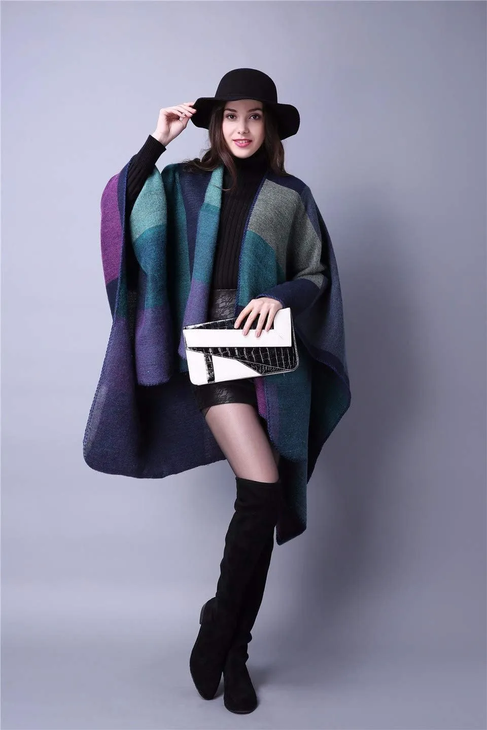 Lacavocor Women's Warm Shawl Wrap Cape Winter Cardigan Sweaters Open Front Poncho