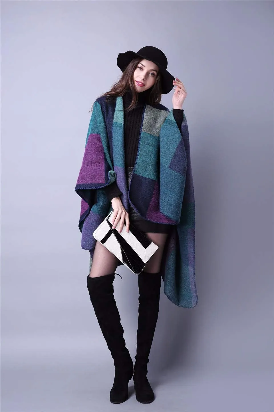 Lacavocor Women's Warm Shawl Wrap Cape Winter Cardigan Sweaters Open Front Poncho