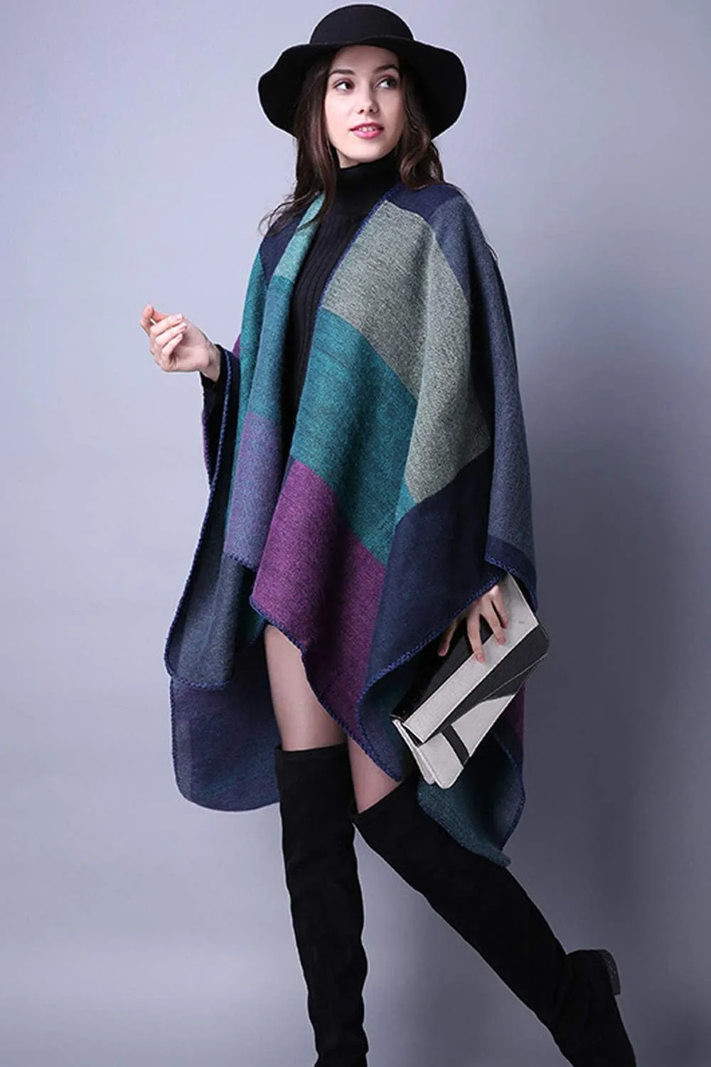 Lacavocor Women's Warm Shawl Wrap Cape Winter Cardigan Sweaters Open Front Poncho