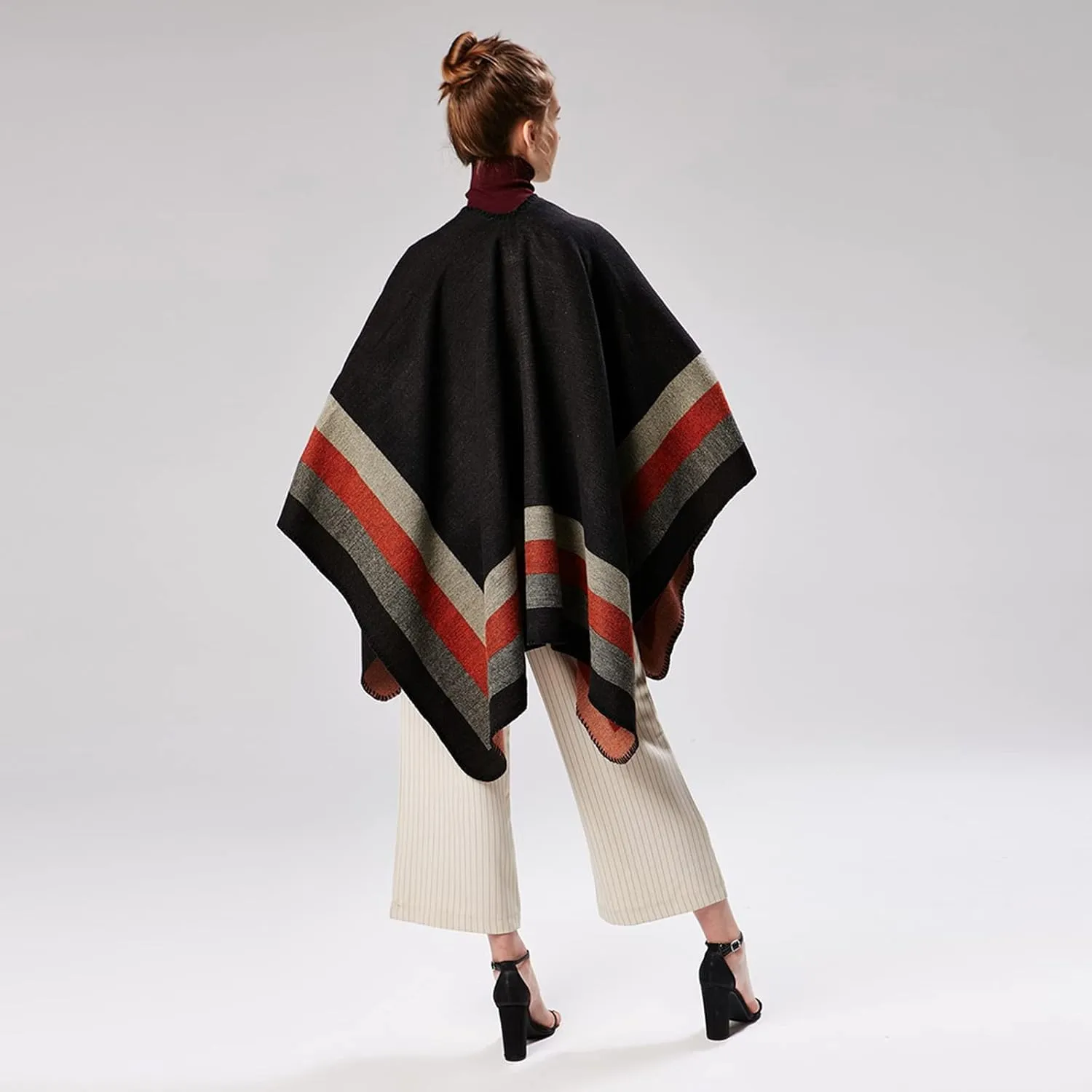 Lacavocor Women's Warm Shawl Wrap Cape Winter Cardigan Sweaters Open Front Poncho
