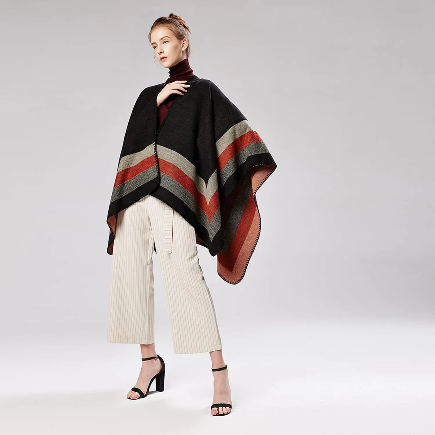 Lacavocor Women's Warm Shawl Wrap Cape Winter Cardigan Sweaters Open Front Poncho
