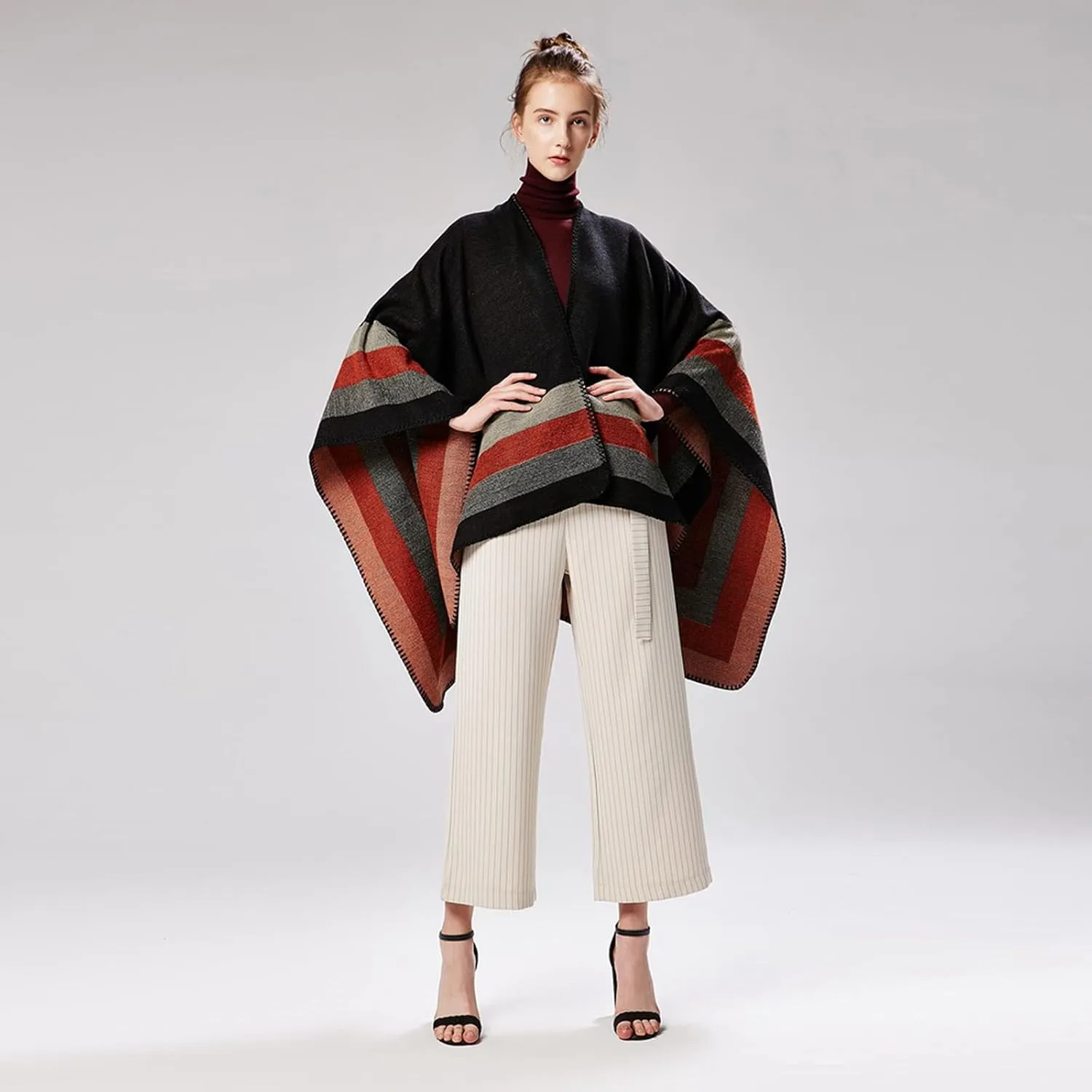 Lacavocor Women's Warm Shawl Wrap Cape Winter Cardigan Sweaters Open Front Poncho