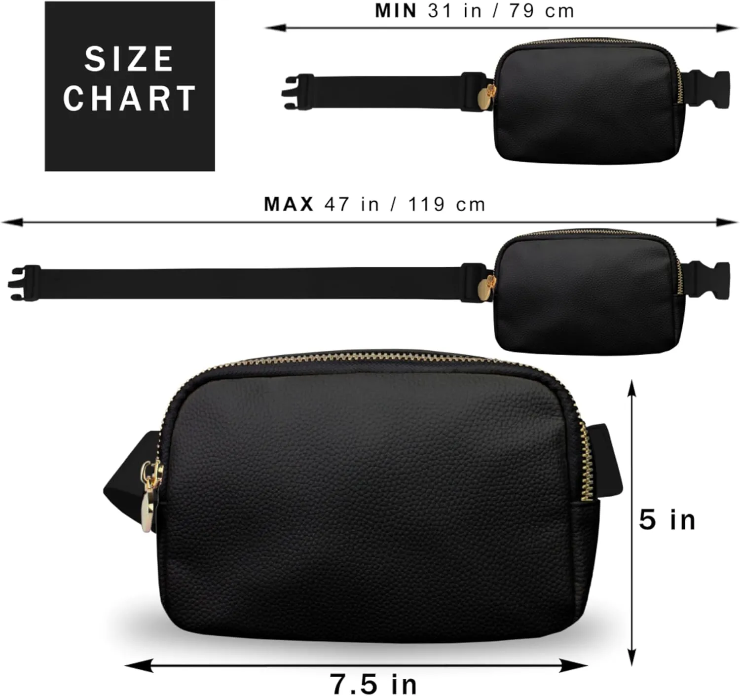 Leather Belt Bag for Women  Black Leather Fanny Pack Crossbody, Everyday Belt Bag, Waist Pack, Womens Fanny Pack, Crossbody Fanny Packs for Women, Large Black Bag