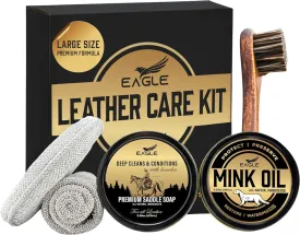 Leather Boot Care Kit  Mink Oil, Saddle Soap for Leather, Applicators & Cloth  Leather Care Kit, Boot Leather Care Kit, Leather Shoe Care Kit for Cowboy Boots, Work Boots, Shoes, and Tack