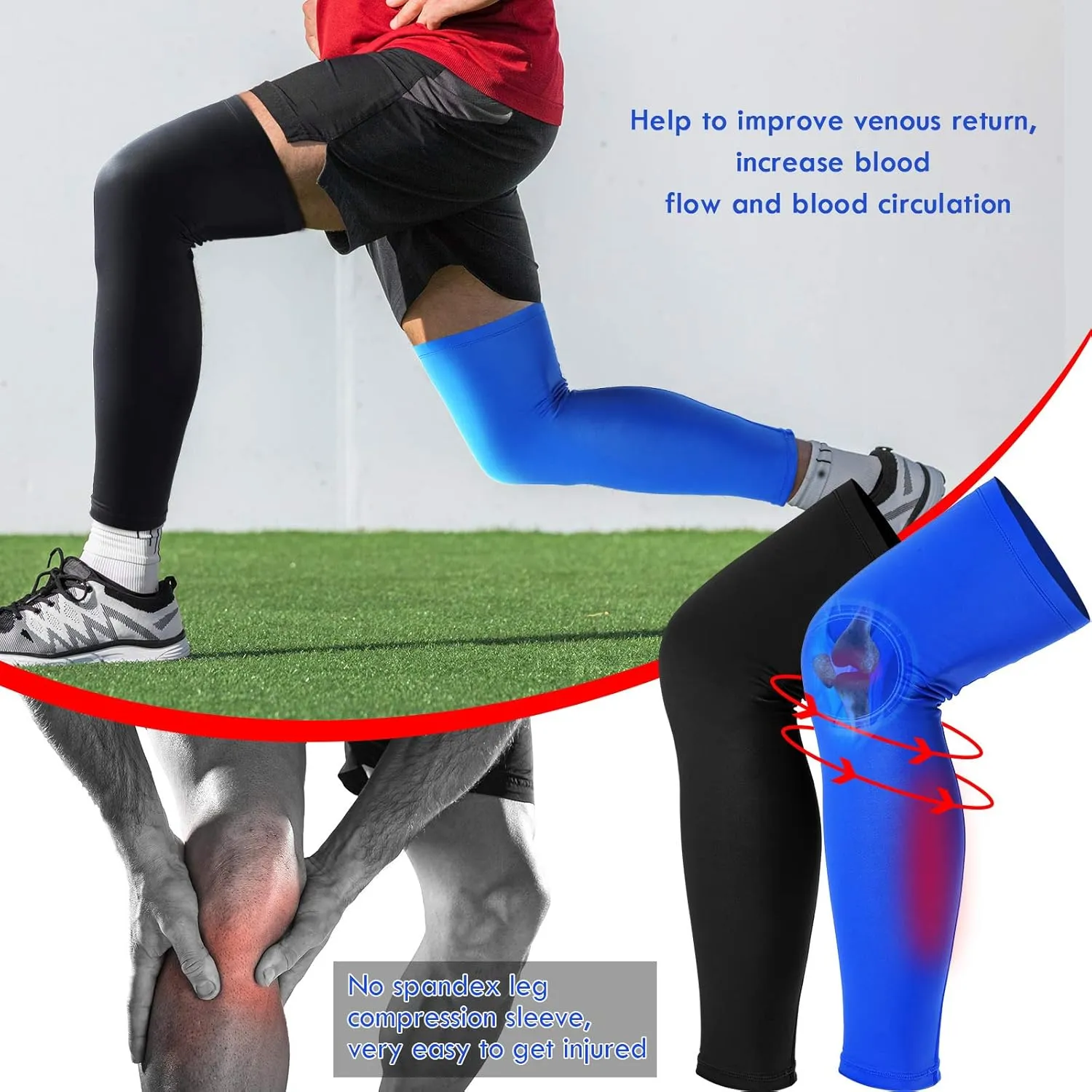 Leg Sleeves Compression Long Knee Sleeve UV Protect for Men Women Sport Basketball Football