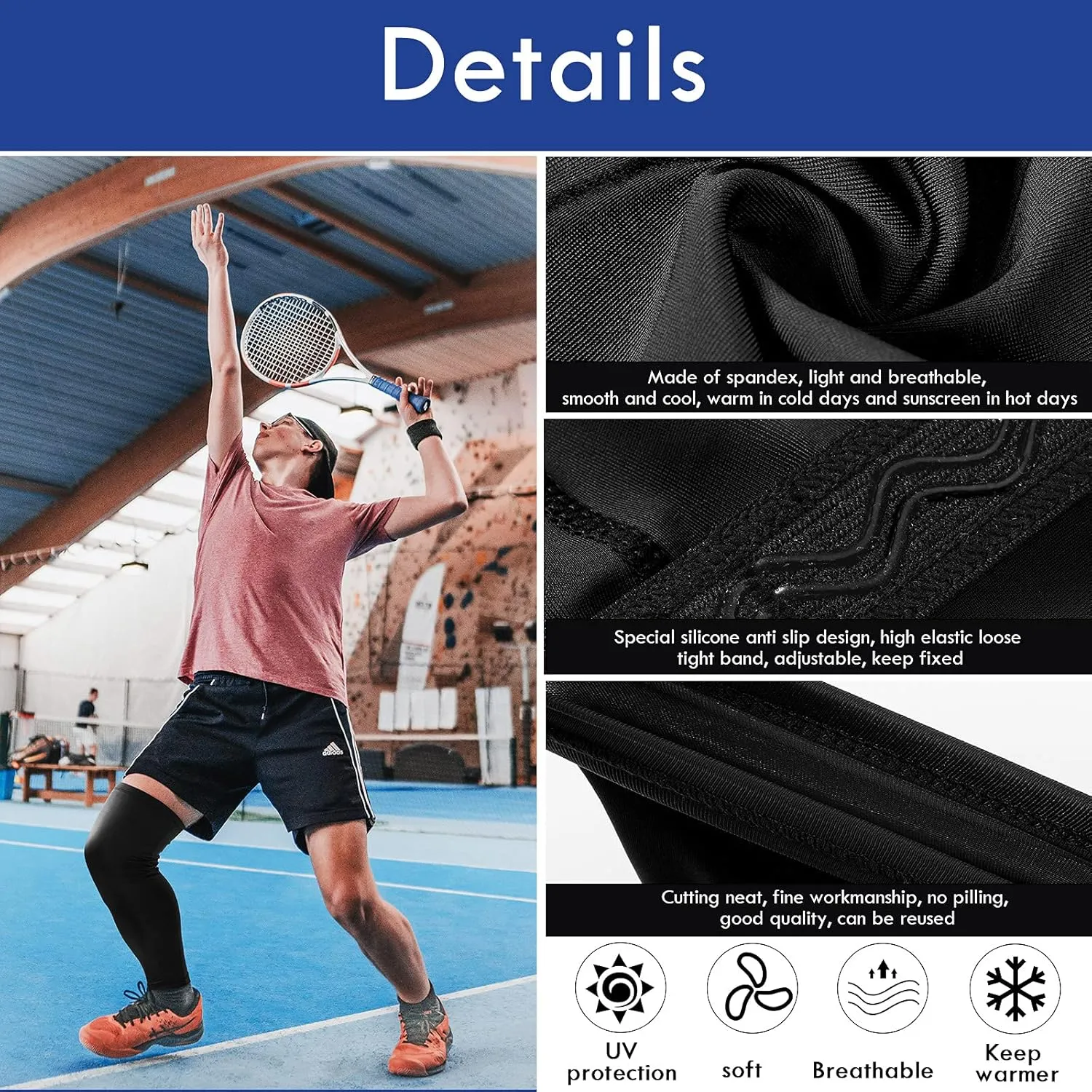 Leg Sleeves Compression Long Knee Sleeve UV Protect for Men Women Sport Basketball Football