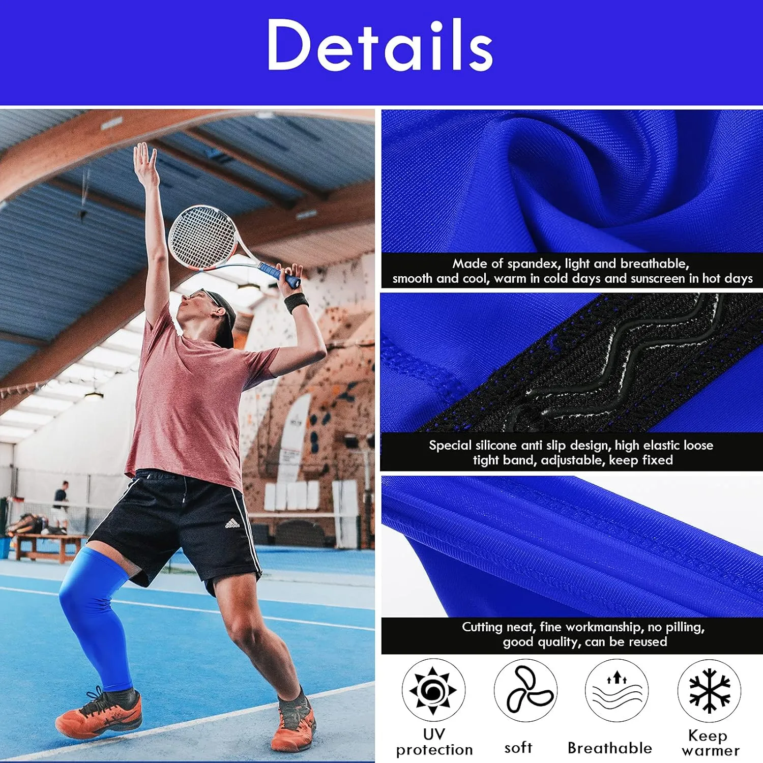 Leg Sleeves Compression Long Knee Sleeve UV Protect for Men Women Sport Basketball Football