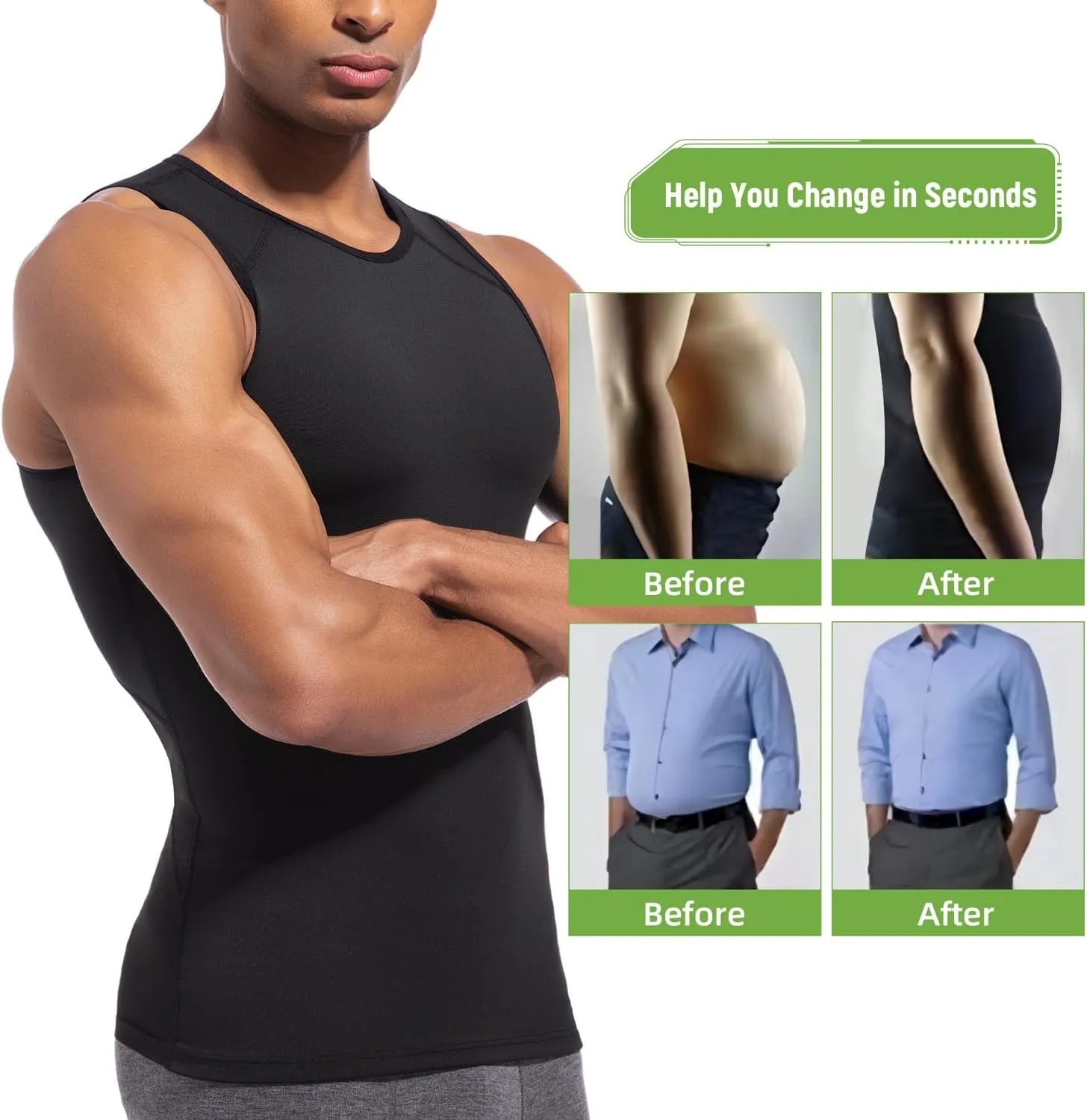 Lgtfy 4D Mens Compression Shirt, Slimming Body Shaper Vest, Gynecomastia Undershirt, Tummy Control Back Support Tank Top