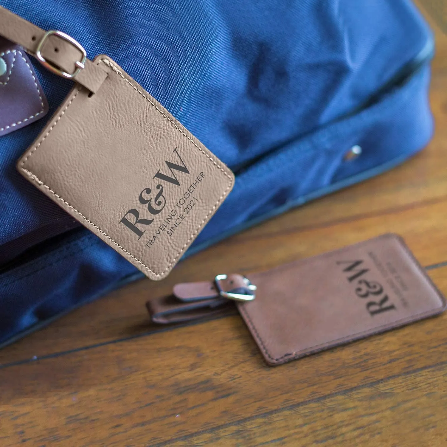 Lifetime Creations Pair (2) Personalized Traveling Together Initials Luggage Tags Pair (Black & Gray) - Custom Anniversary Vegan Leather Luggage Tag Traveling Gift with Initials