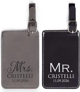 Lifetime Creations Personalized Mr & Mrs Luggage Tags - Vegan Leather, Custom Wedding Gift (Black & Gray, 2 Count)