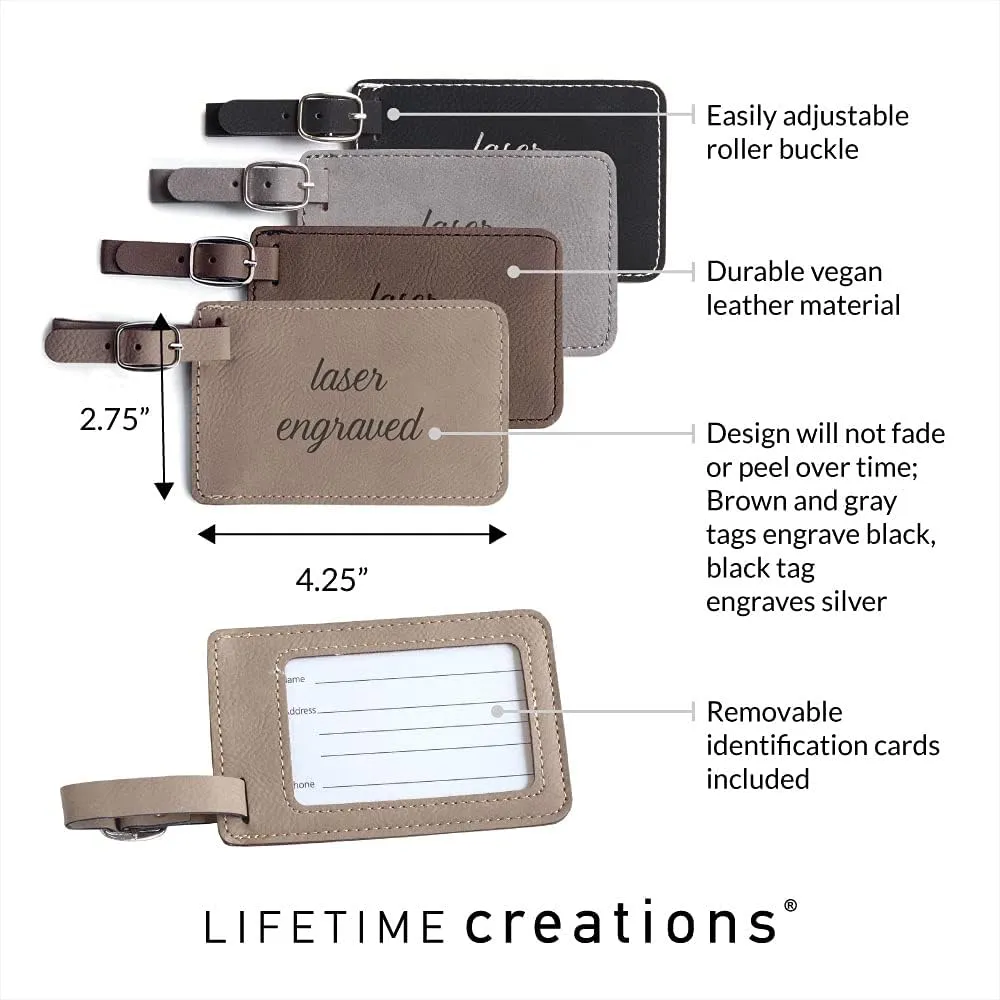 Lifetime Creations Personalized Mr & Mrs Luggage Tags - Vegan Leather, Custom Wedding Gift (Black & Gray, 2 Count)