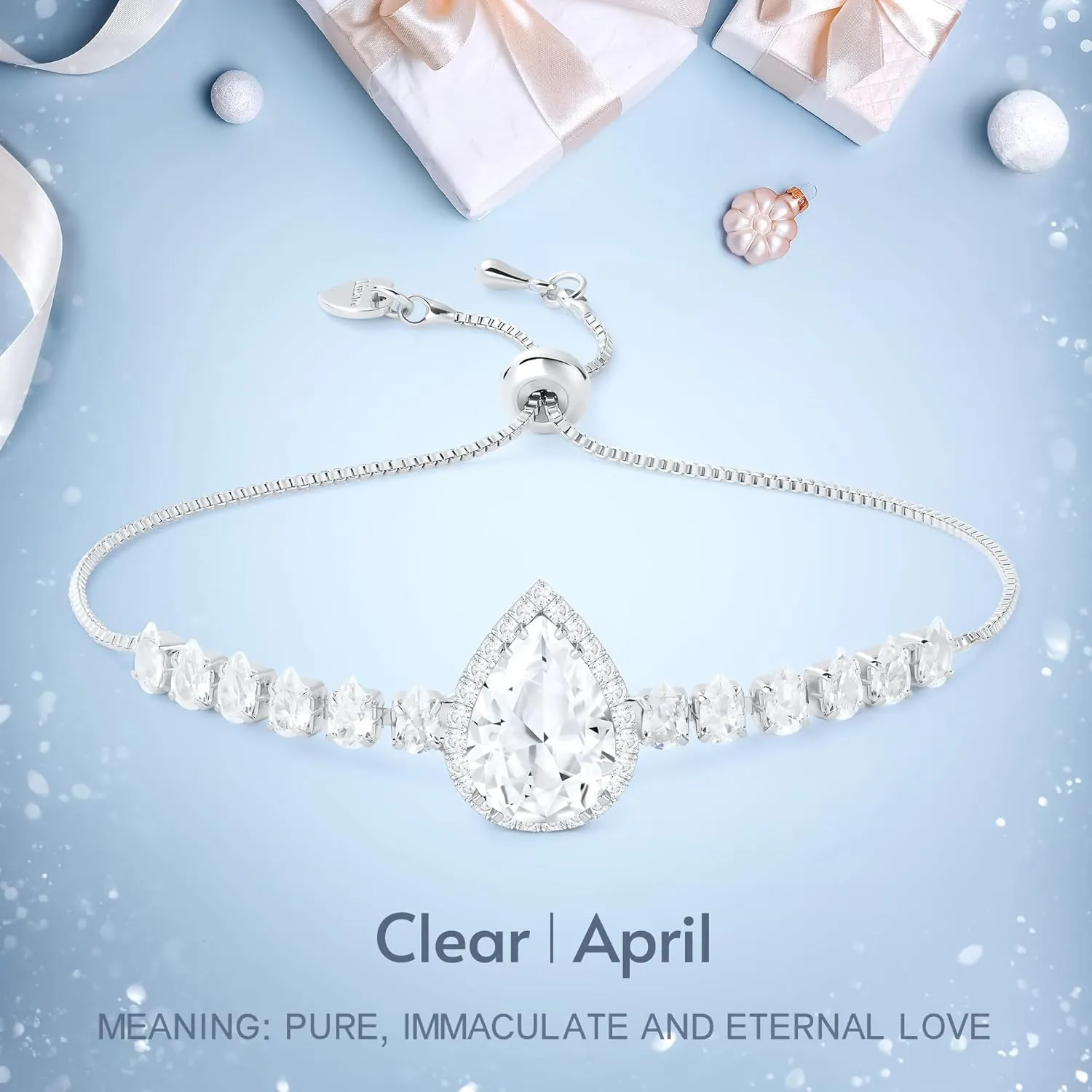 Linawe Crystal Imitation Diamond Rhinestone Charm Bracelets for Women, Gold/Silver/Rose Gold Adjustable Chain Bracelet, Teardrop Birthstone Cubic Zirconia Prom Costume Wedding Jewelry