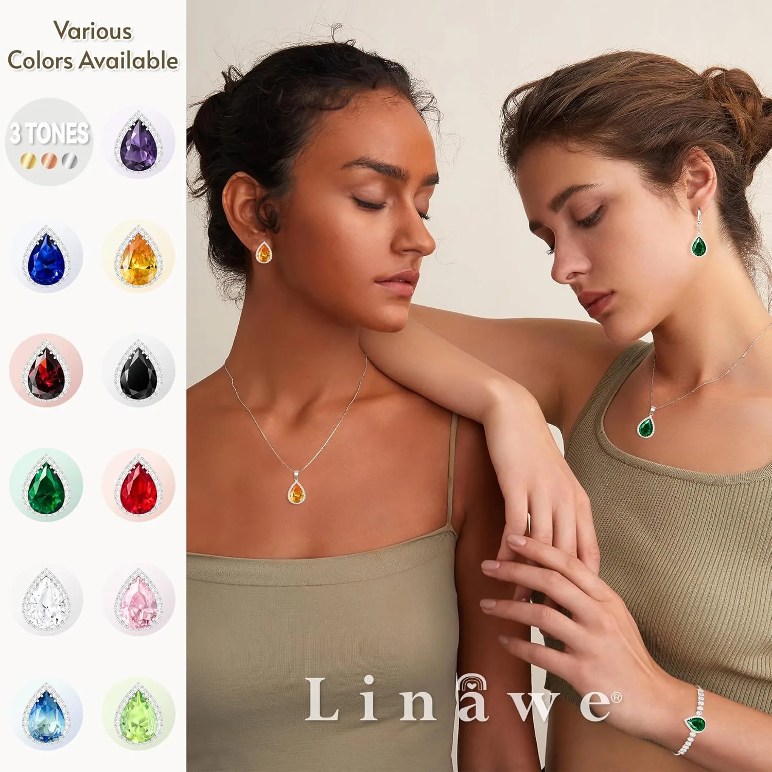 Linawe Crystal Imitation Diamond Rhinestone Charm Bracelets for Women, Gold/Silver/Rose Gold Adjustable Chain Bracelet, Teardrop Birthstone Cubic Zirconia Prom Costume Wedding Jewelry