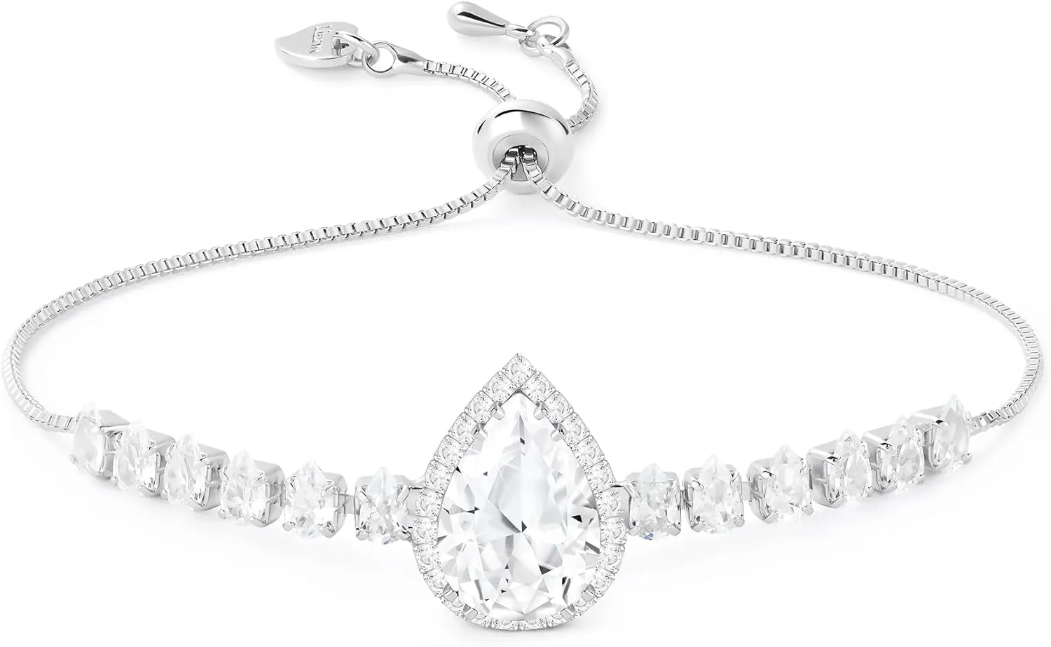Linawe Crystal Imitation Diamond Rhinestone Charm Bracelets for Women, Gold/Silver/Rose Gold Adjustable Chain Bracelet, Teardrop Birthstone Cubic Zirconia Prom Costume Wedding Jewelry