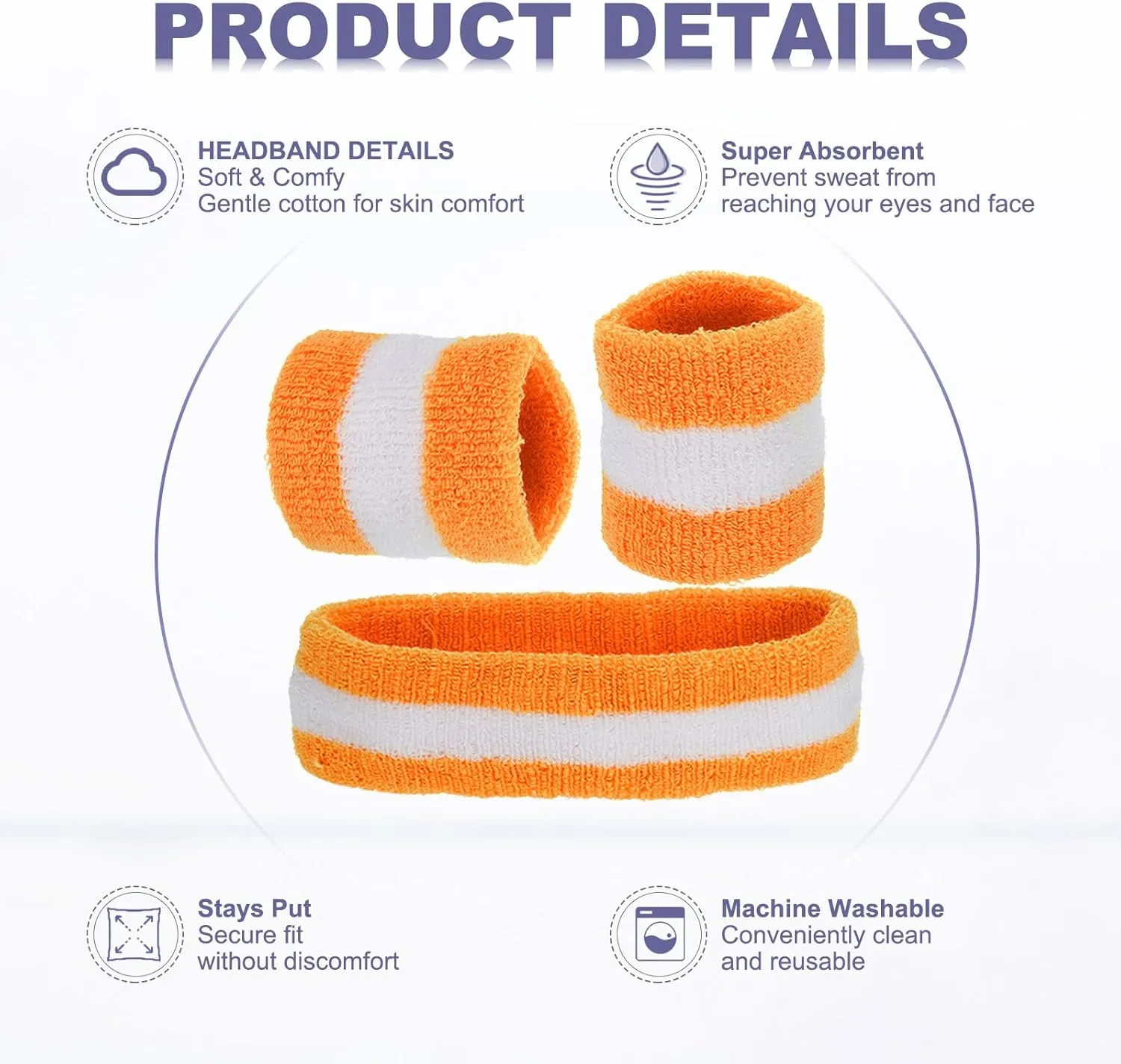 MECCANIXITY Sweat Band Set Sports Terry Cloth Headband Wristband Moisture Wicking Sweat Absorbing Head Band for Women Men Workout Exercise Basketball