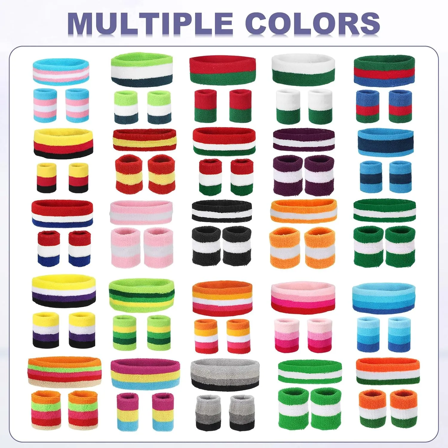 MECCANIXITY Sweat Band Set Sports Terry Cloth Headband Wristband Moisture Wicking Sweat Absorbing Head Band for Women Men Workout Exercise Basketball