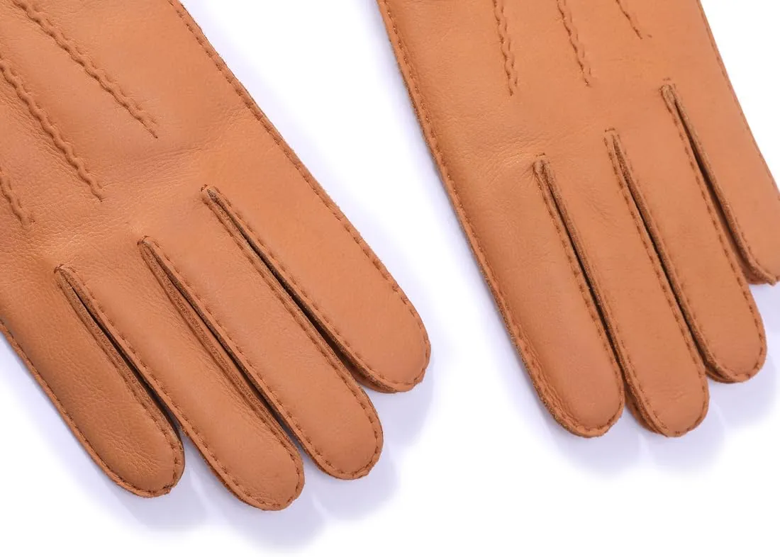 Meetoget Deerskin Leather Gloves For Men With Cashmere Lined Winter Warmth USM04