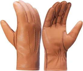 Meetoget Deerskin Leather Gloves For Men With Cashmere Lined Winter Warmth USM04