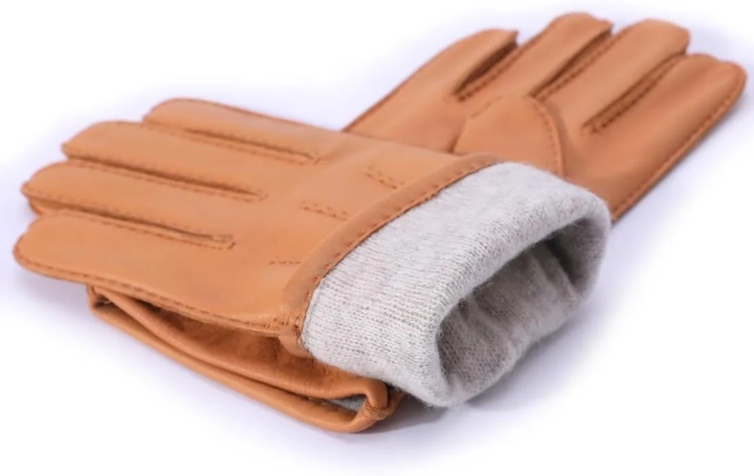Meetoget Deerskin Leather Gloves For Men With Cashmere Lined Winter Warmth USM04
