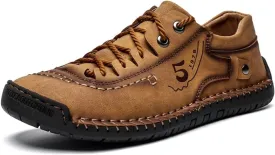 Mens Leather Casual Shoes Slip On Loafers Slipper Handmade Stitching Outdoor Mens Lace Up Loafers Shoes Walking Driving Shoes Abrasion Resistance