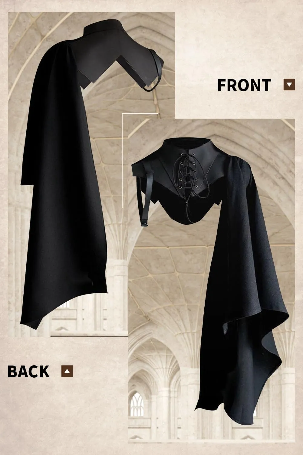 Mens Medieval Shawl Cloak Costume Half Shoulder Cape Renaissance Single Scarf Armor Steampunk Victorian Cosplay Black