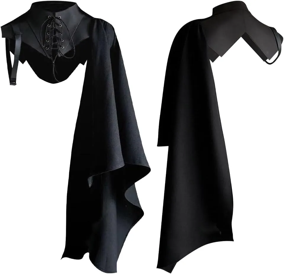 Mens Medieval Shawl Cloak Costume Half Shoulder Cape Renaissance Single Scarf Armor Steampunk Victorian Cosplay Black