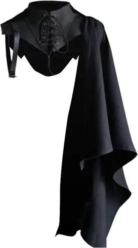 Mens Medieval Shawl Cloak Costume Half Shoulder Cape Renaissance Single Scarf Armor Steampunk Victorian Cosplay Black
