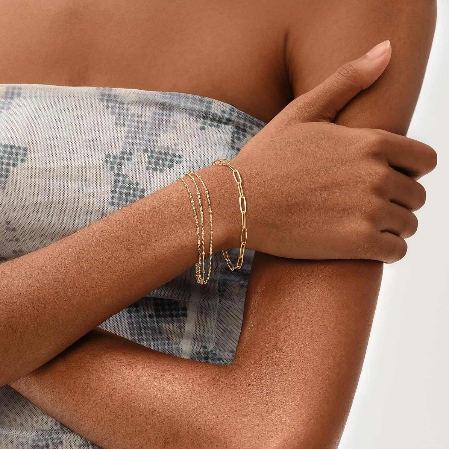 MEVECCO Bracelet for Women 14K Gold Plated Dainty Chain Simple Jewelry Cute Handmade Minimalist for Her