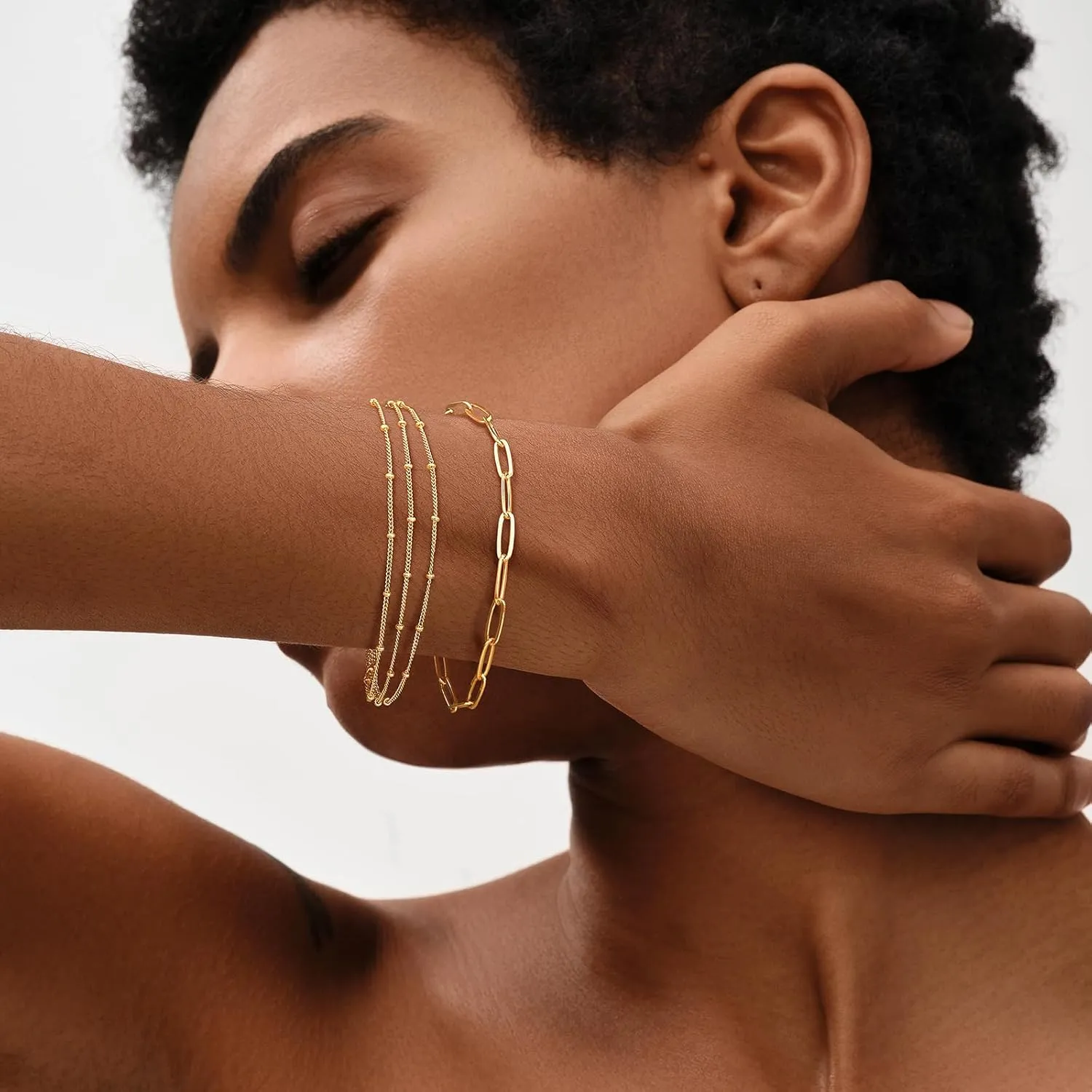 MEVECCO Bracelet for Women 14K Gold Plated Dainty Chain Simple Jewelry Cute Handmade Minimalist for Her