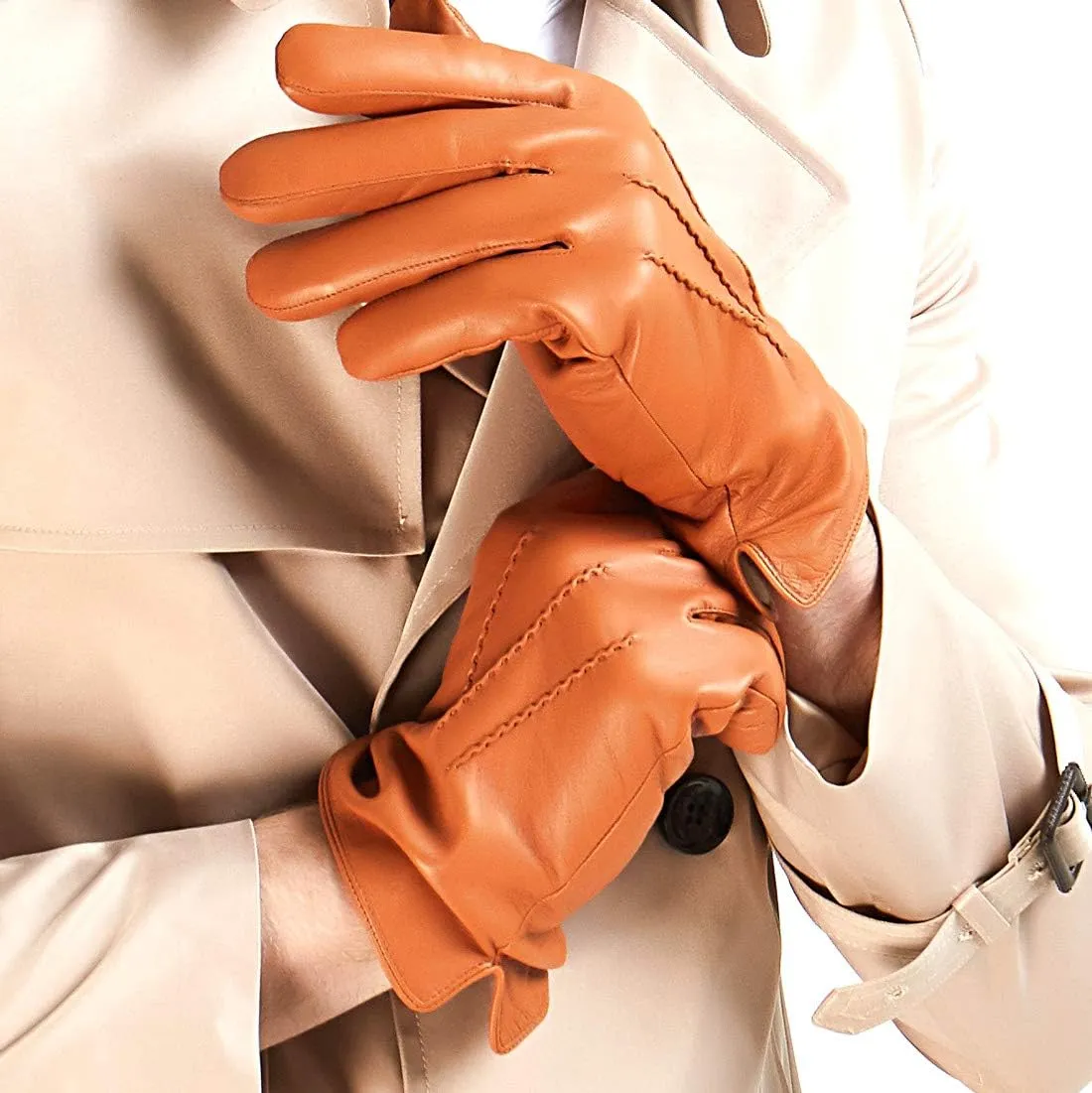 MGGMOKAY Mens Luxury Nappa Lambskin Leather Gloves Cashmere Lining