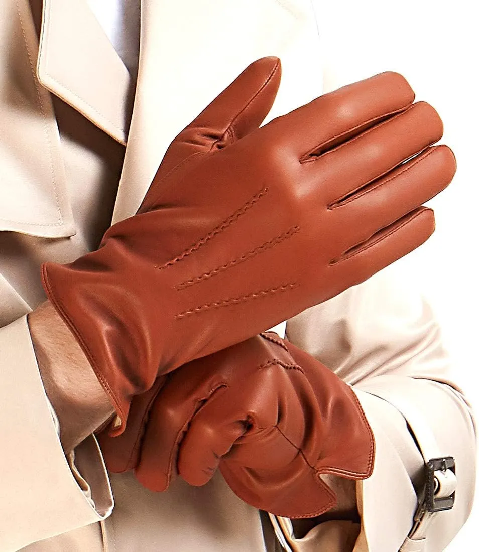 MGGMOKAY Mens Luxury Nappa Lambskin Leather Gloves Cashmere Lining