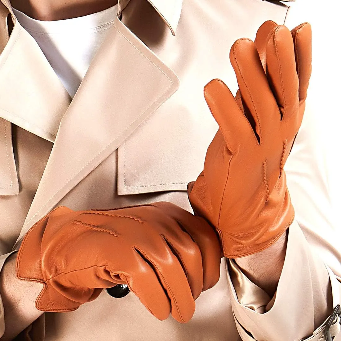 MGGMOKAY Mens Luxury Nappa Lambskin Leather Gloves Cashmere Lining