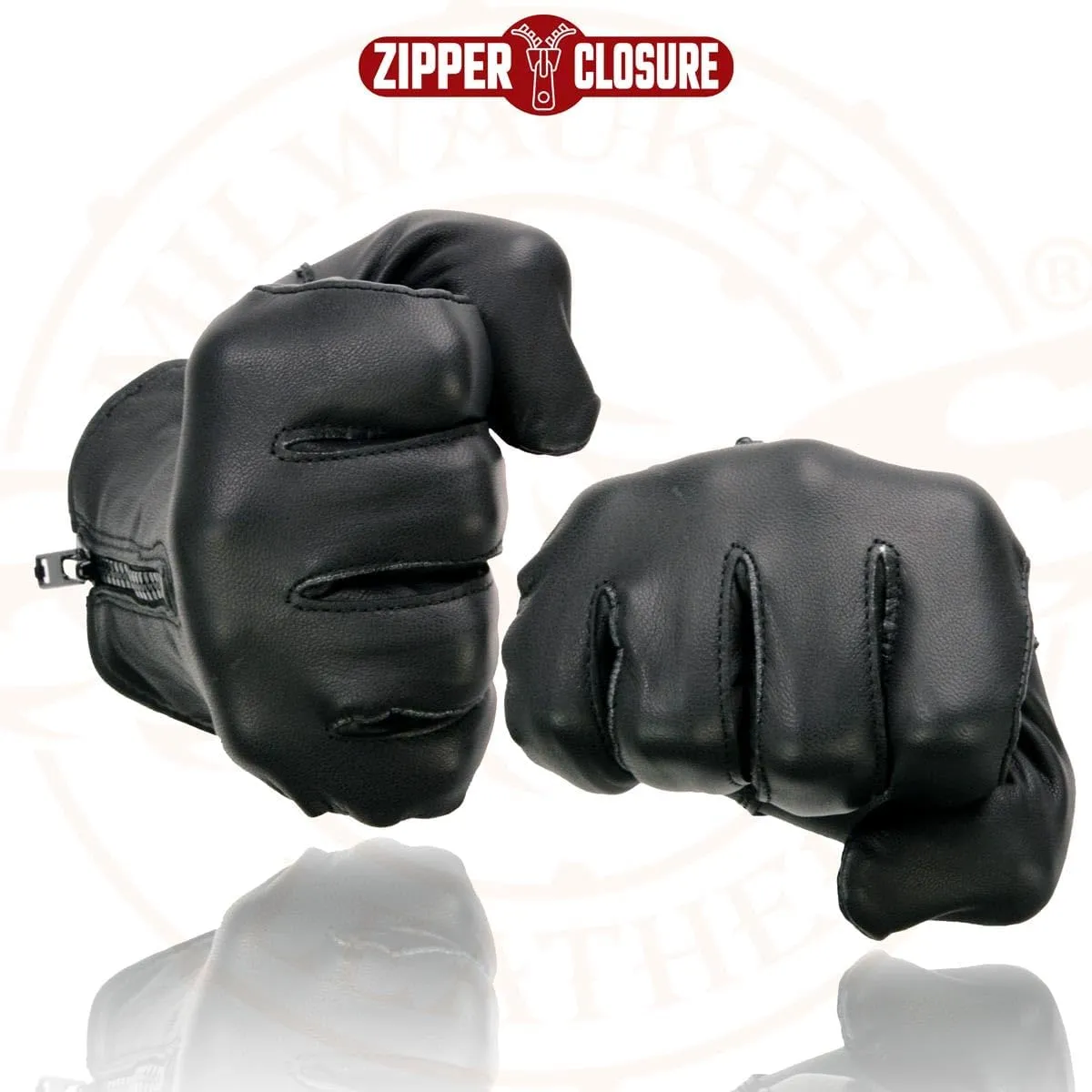 Milwaukee Leather SH226D Men's Black Unlined Leather Lightweight Motorcycle Hand Gloves W/Wrist Zipper Closure - X-Large