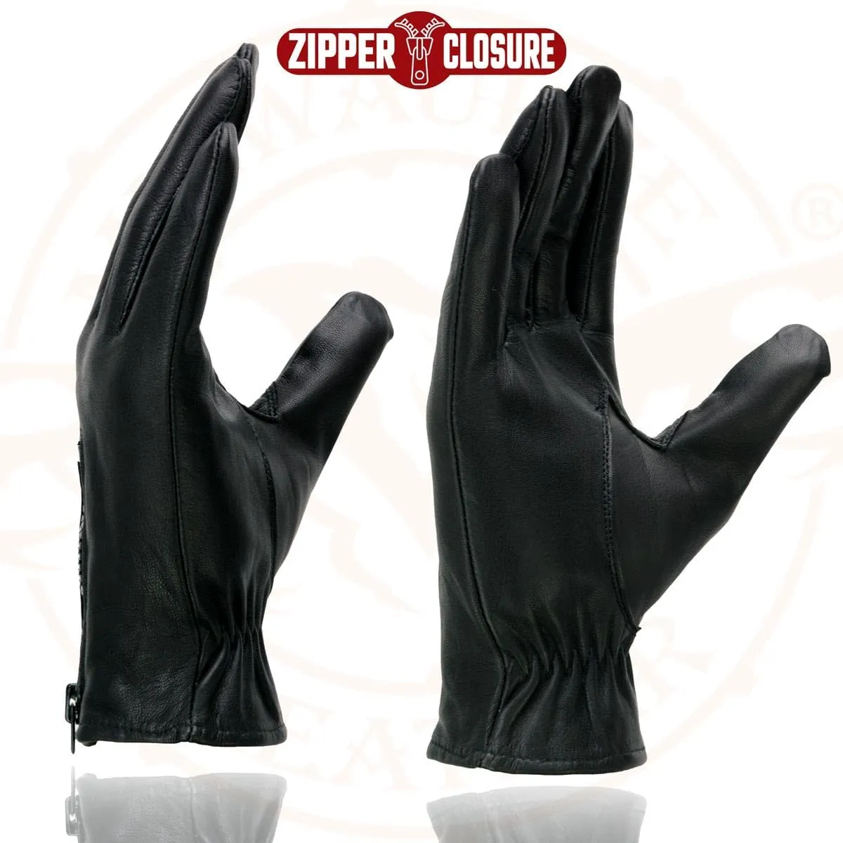 Milwaukee Leather SH226D Men's Black Unlined Leather Lightweight Motorcycle Hand Gloves W/Wrist Zipper Closure - X-Large