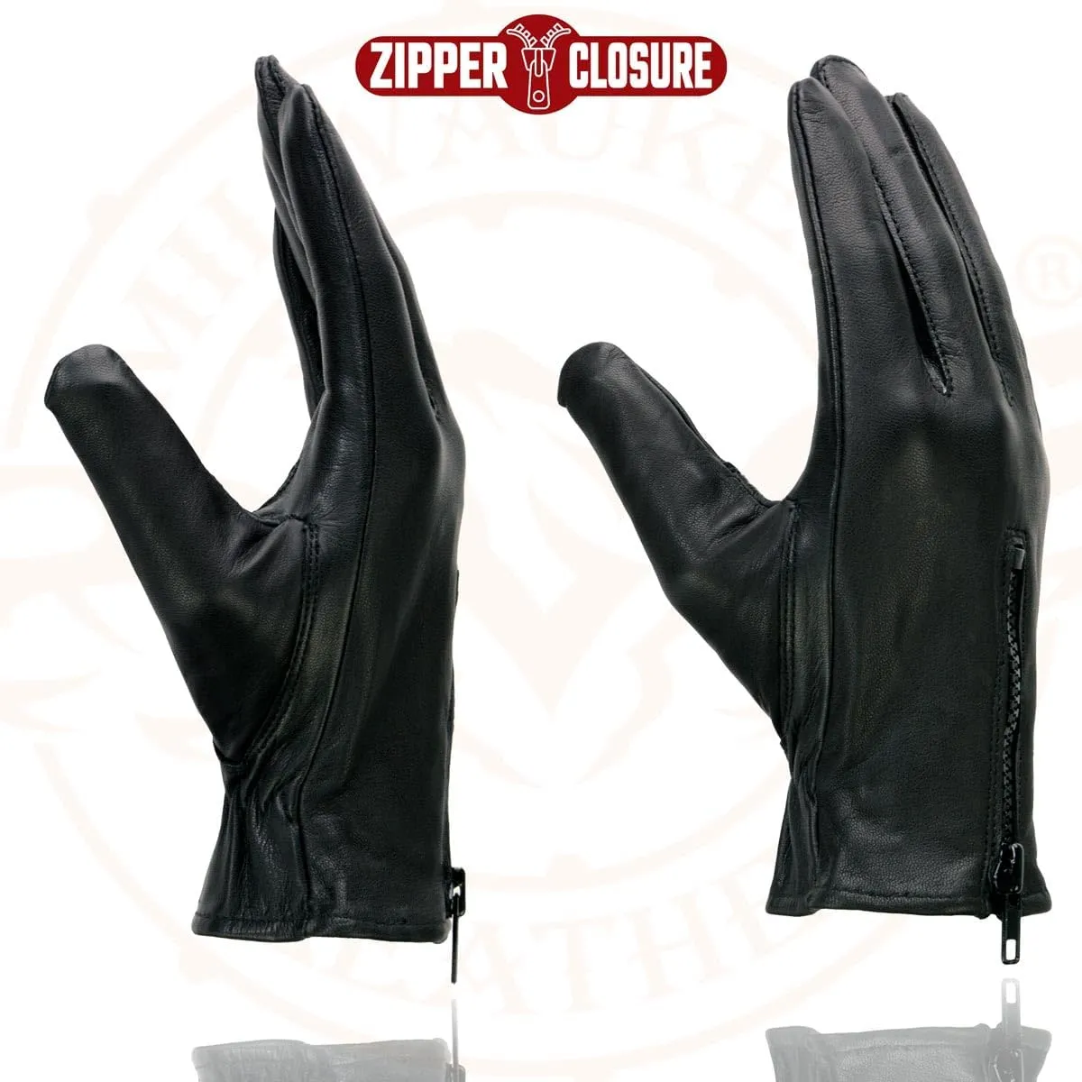 Milwaukee Leather SH226D Men's Black Unlined Leather Lightweight Motorcycle Hand Gloves W/Wrist Zipper Closure - X-Large