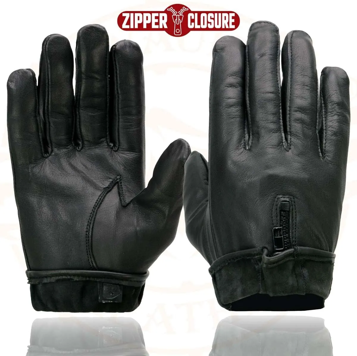 Milwaukee Leather SH226D Men's Black Unlined Leather Lightweight Motorcycle Hand Gloves W/Wrist Zipper Closure - X-Large