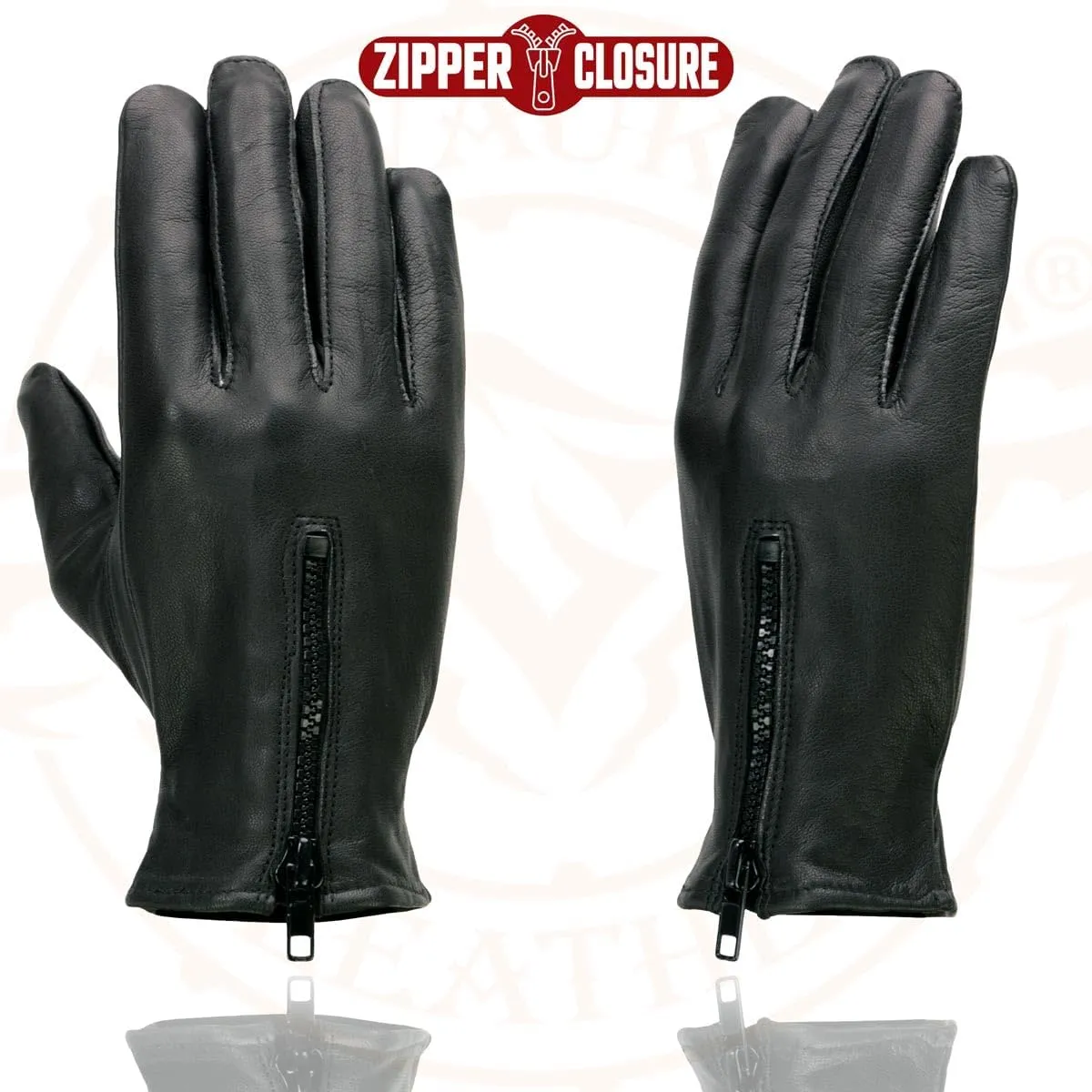 Milwaukee Leather SH226D Men's Black Unlined Leather Lightweight Motorcycle Hand Gloves W/Wrist Zipper Closure - X-Large