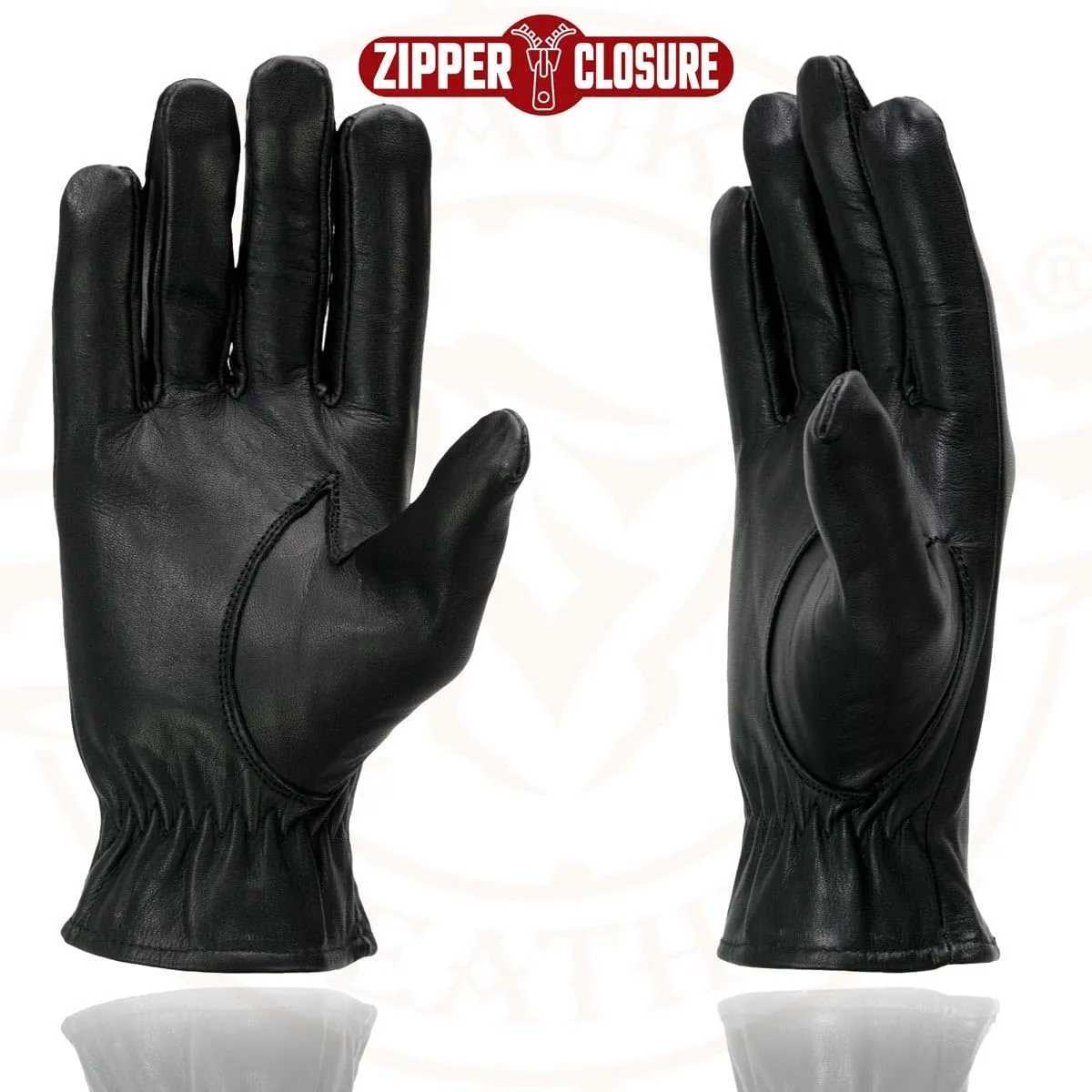 Milwaukee Leather SH226D Men's Black Unlined Leather Lightweight Motorcycle Hand Gloves W/Wrist Zipper Closure - X-Large