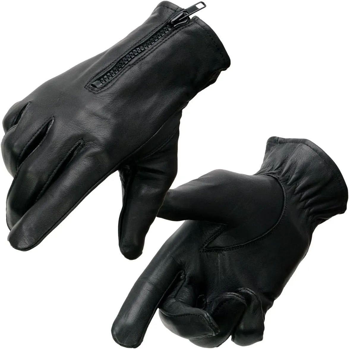 Milwaukee Leather SH226D Men's Black Unlined Leather Lightweight Motorcycle Hand Gloves W/Wrist Zipper Closure - X-Large