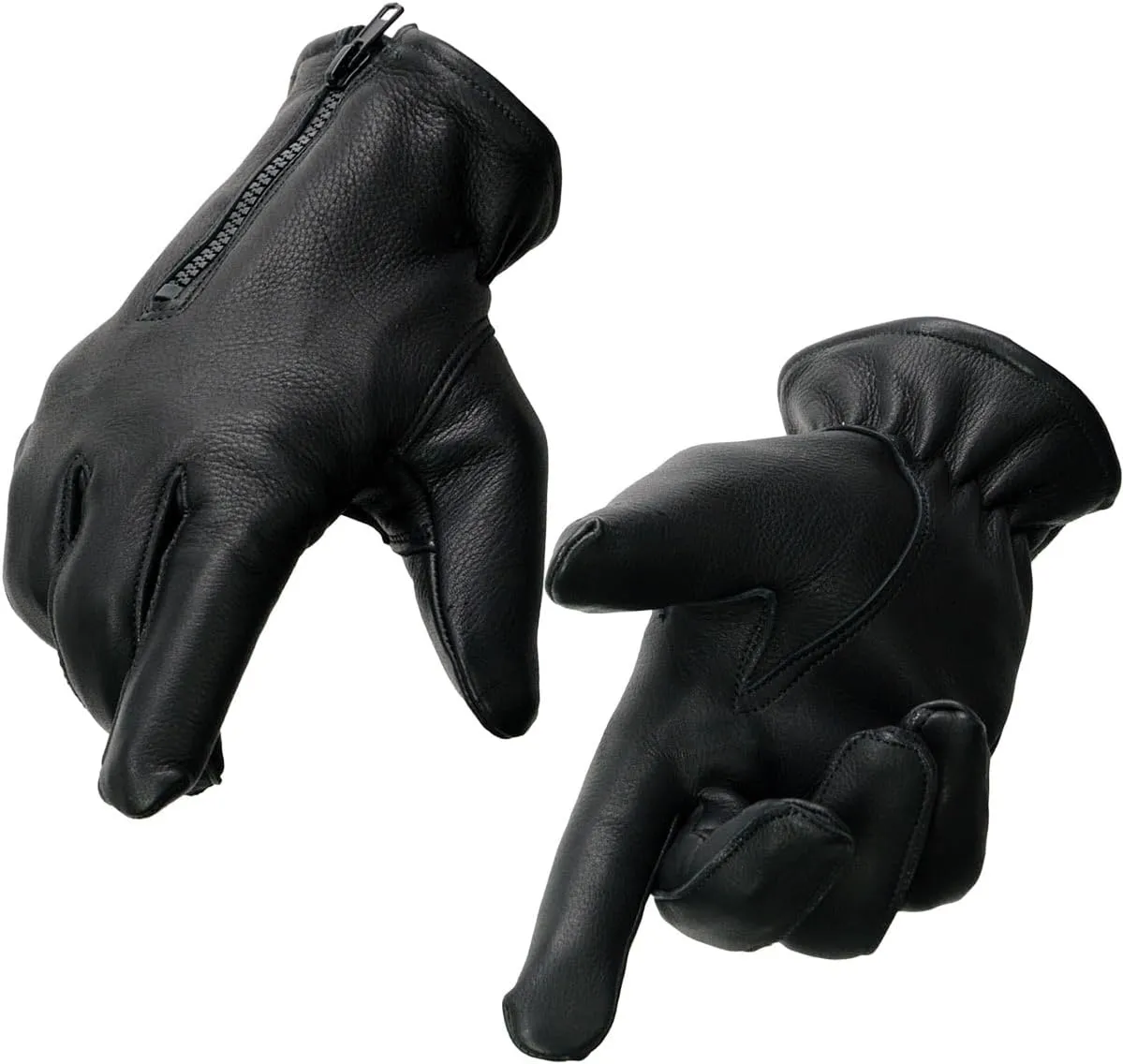 Milwaukee Leather SH866 Men's Thermal Lined USA Deerskin Leather Black Motorcycle Gloves w/Zipper Closure