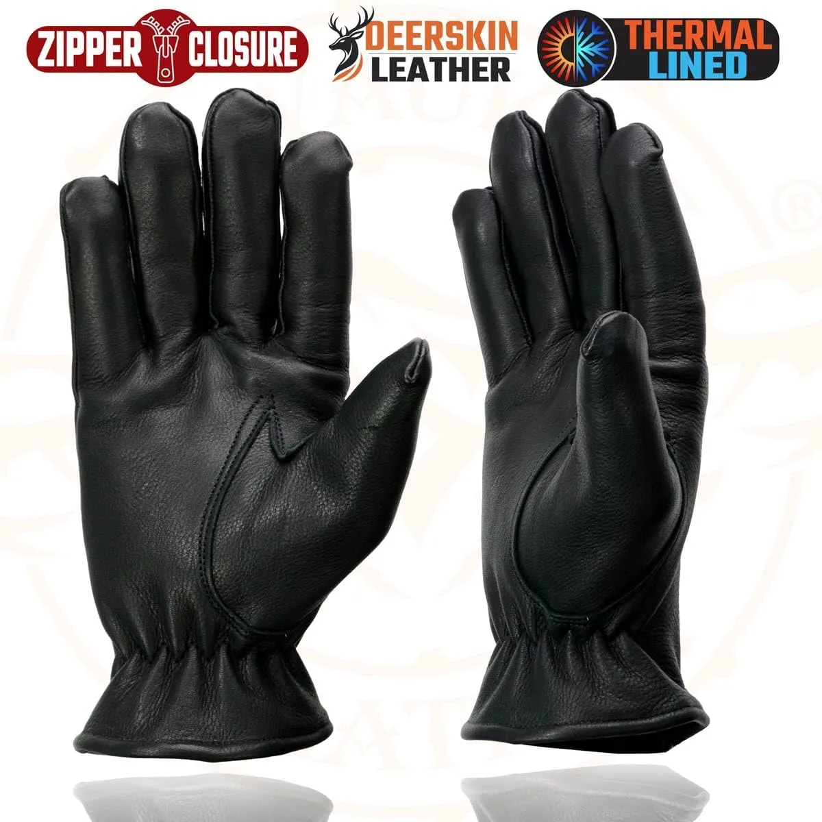 Milwaukee Leather SH866 Men's Thermal Lined USA Deerskin Leather Black Motorcycle Gloves w/Zipper Closure