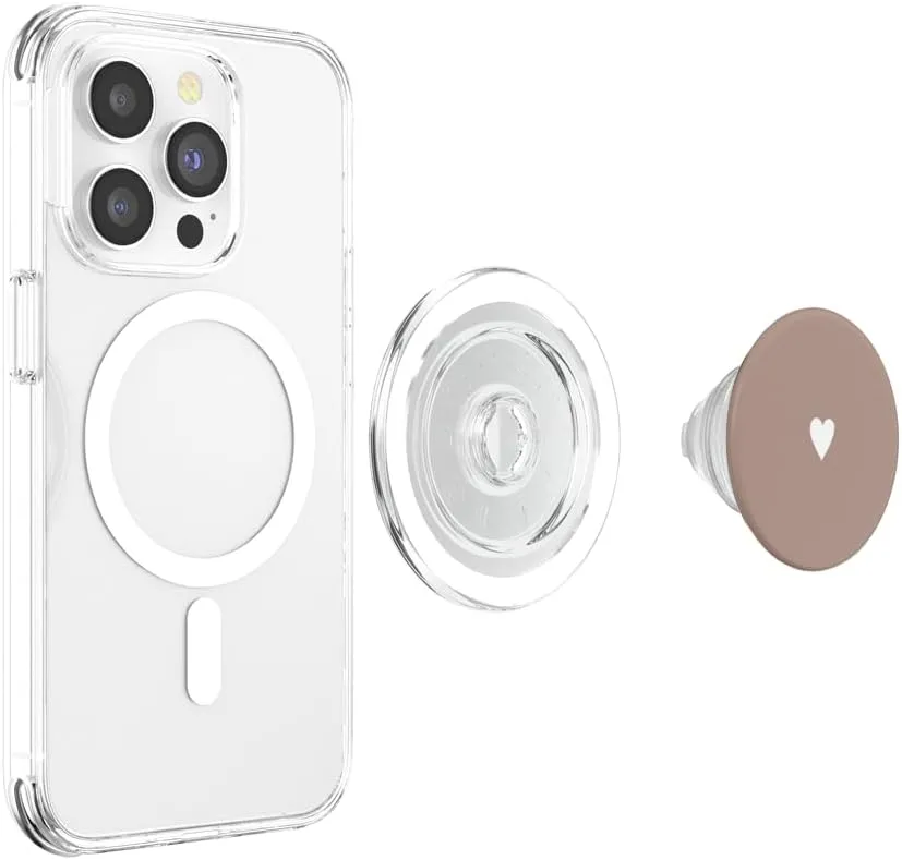 Mocha Brown Cute Heart Hand Drawn Minimalist Digital Art PopSockets PopGrip for MagSafe