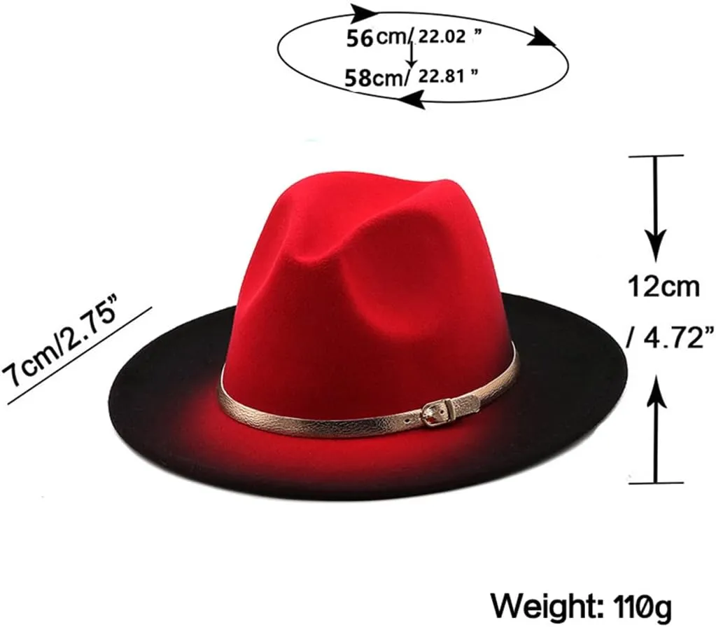 Mokkpeq Women Men Woolen Fedoras Top Hat Color Block Wide Brim Casual Round Top Bowler Hats with Belt Buckle