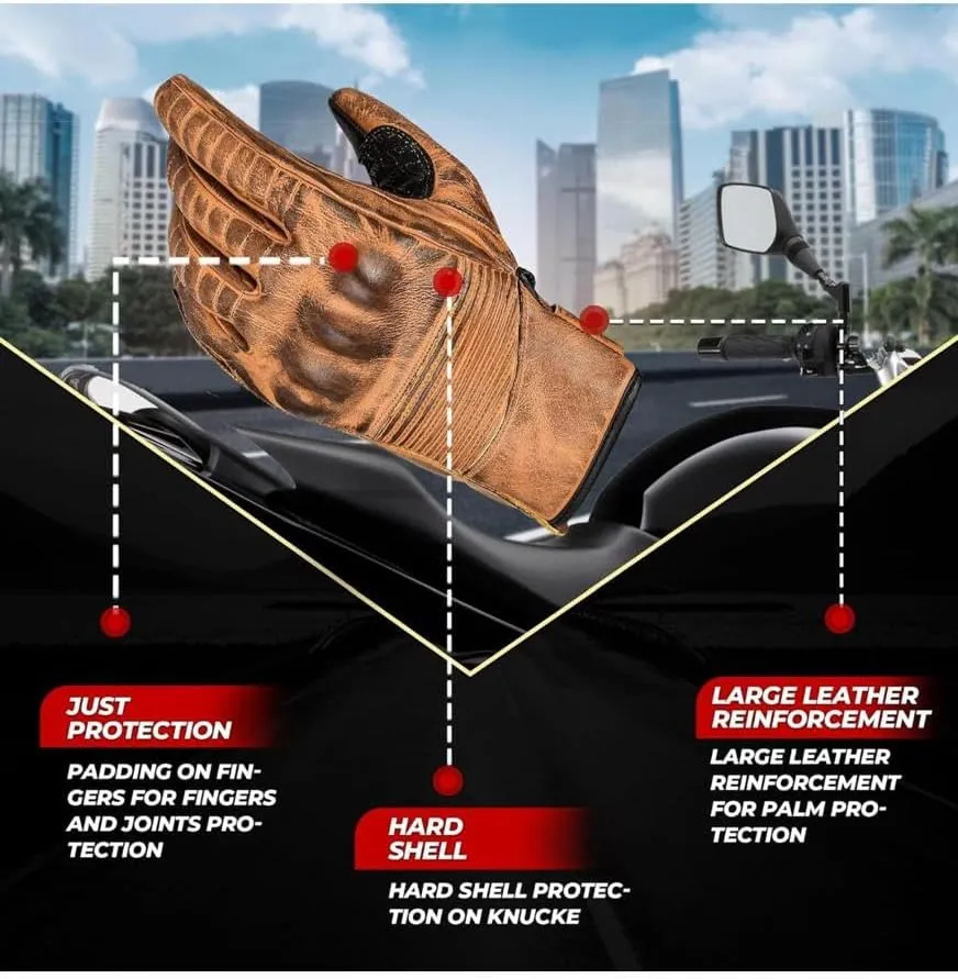 Motorcycle Gloves Men's Leather Motorbike Gloves Touchscreen Function - Protectors Men & Women for All Weather with Non-Slip Pads