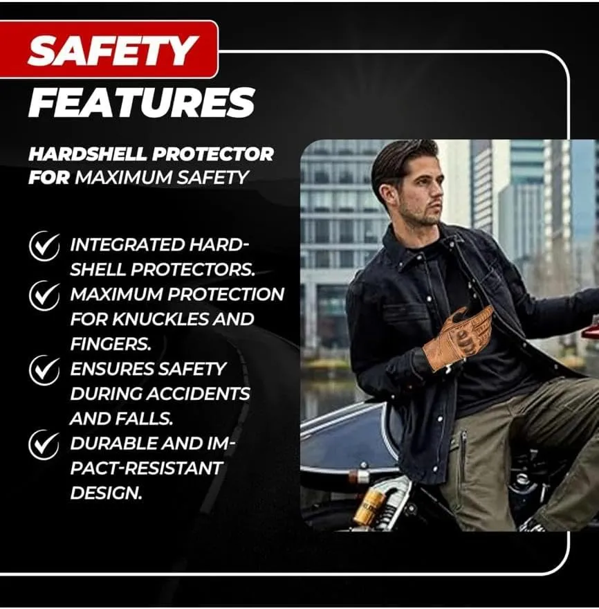 Motorcycle Gloves Men's Leather Motorbike Gloves Touchscreen Function - Protectors Men & Women for All Weather with Non-Slip Pads