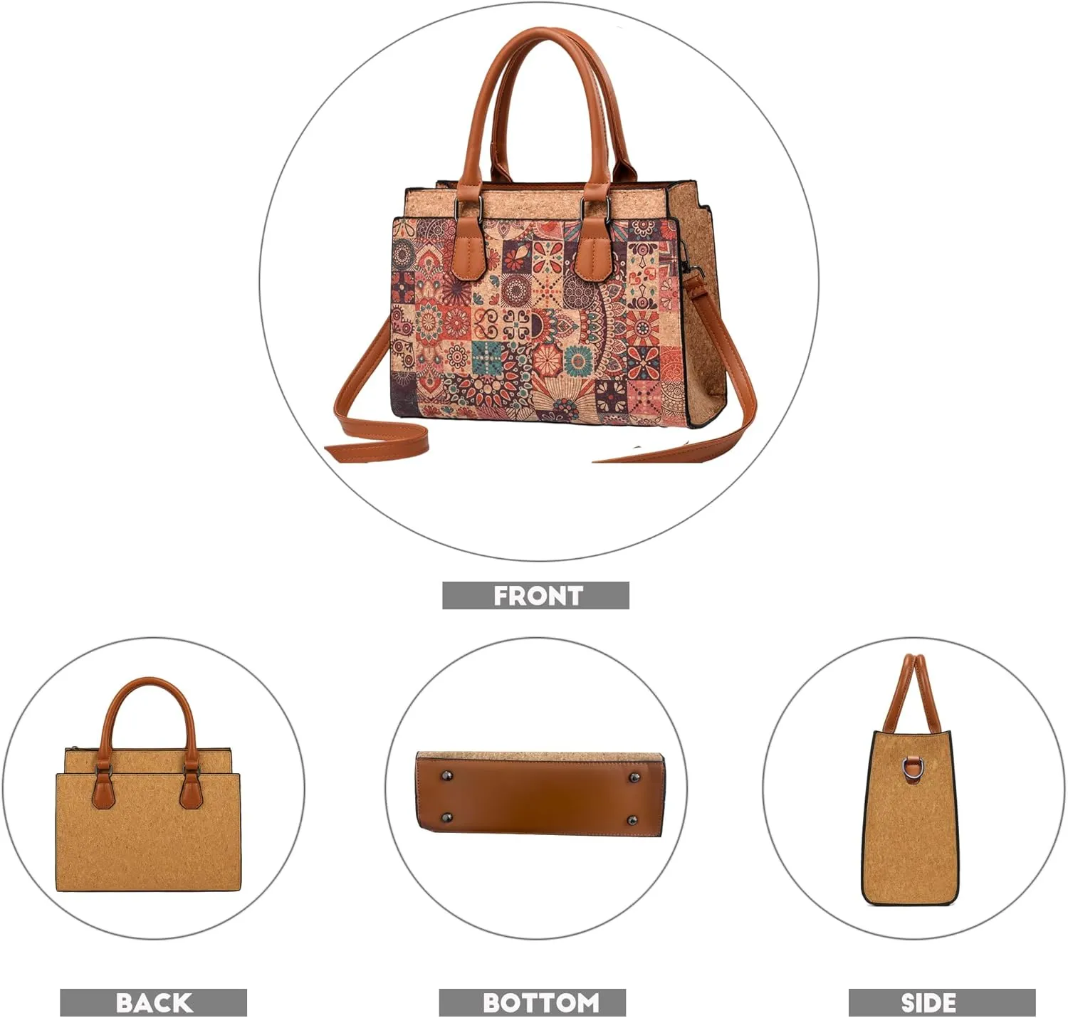 Natural cork Large capacity shoulder bag handbag crossbody