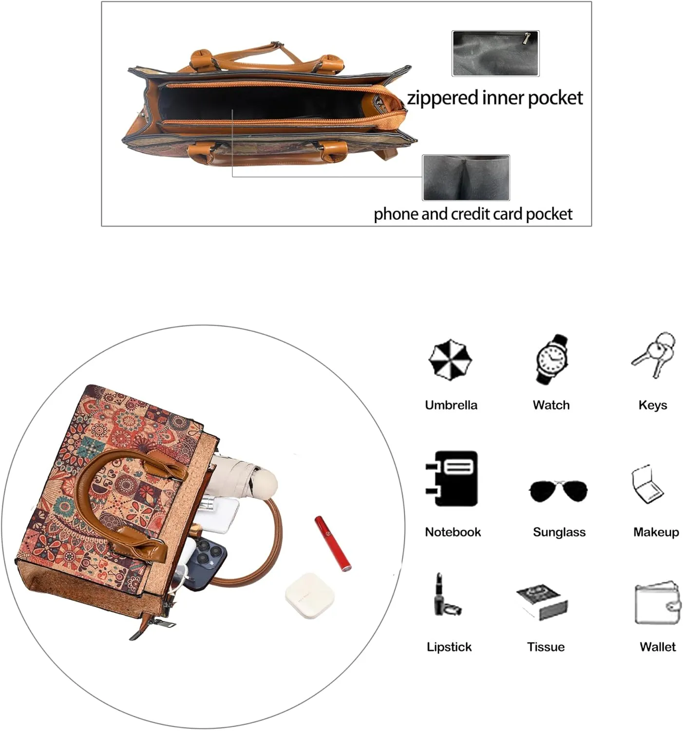 Natural cork Large capacity shoulder bag handbag crossbody