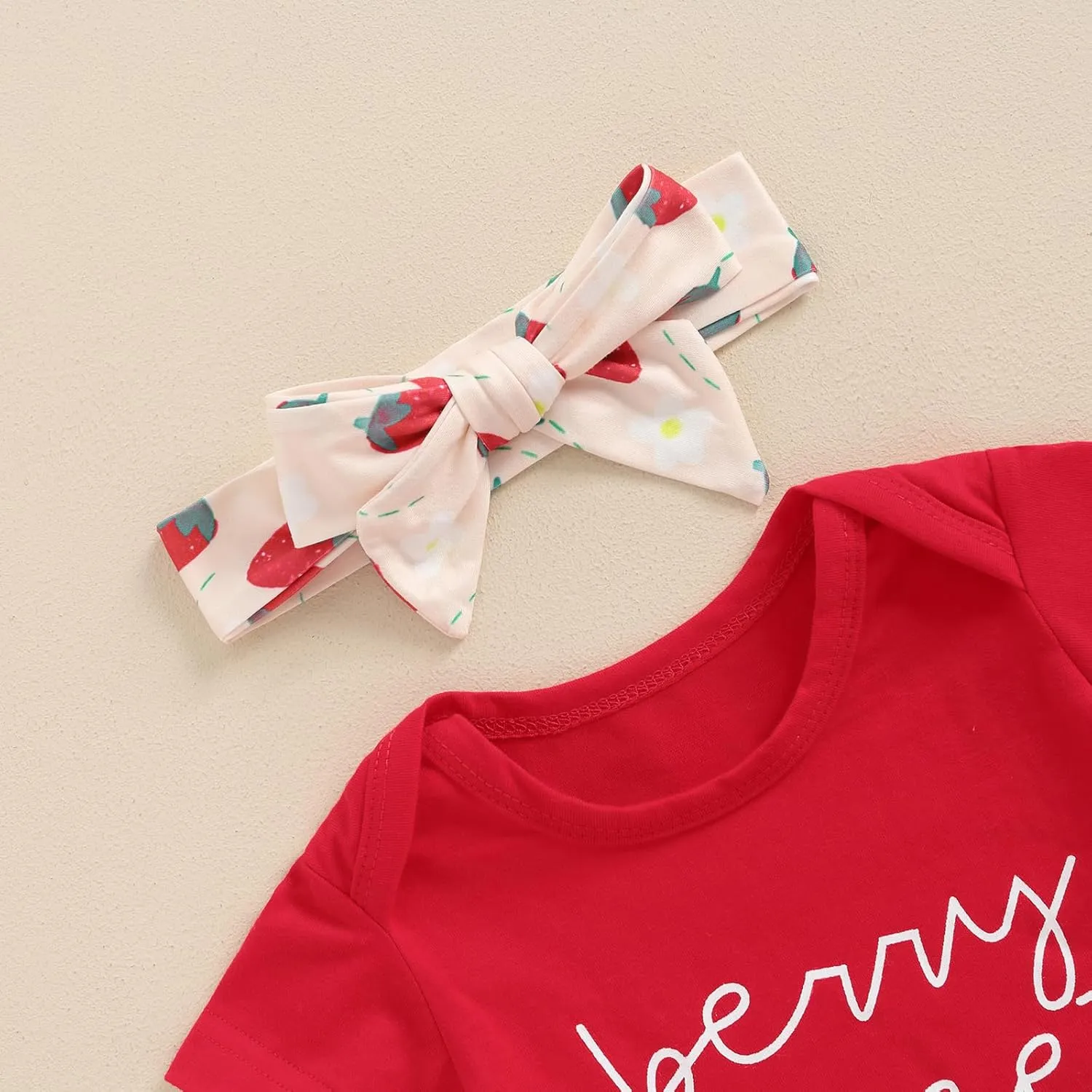Newborn Baby Girl Summer Shorts Set Little Cutie/Berry Sweet Short Sleeve Romper Orange/Strawberry Shorts Outfit